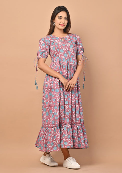 Floral Jaal Print Cotton Tier Dress (CRD02)